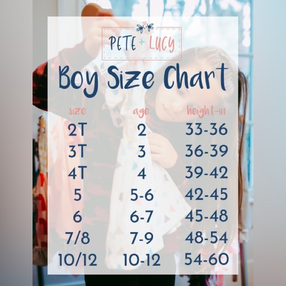 Pete & Lucy Sizing Charts - Picture 2 of 3